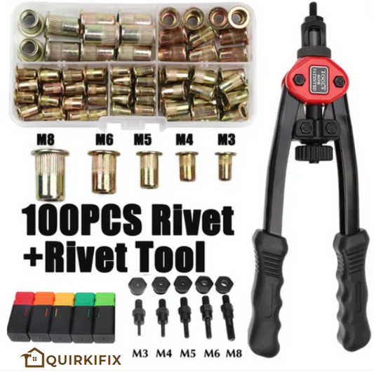 Quirkifix™ Rivet Pro 100 Kit: Manual Rivet Gun & Nuts Set